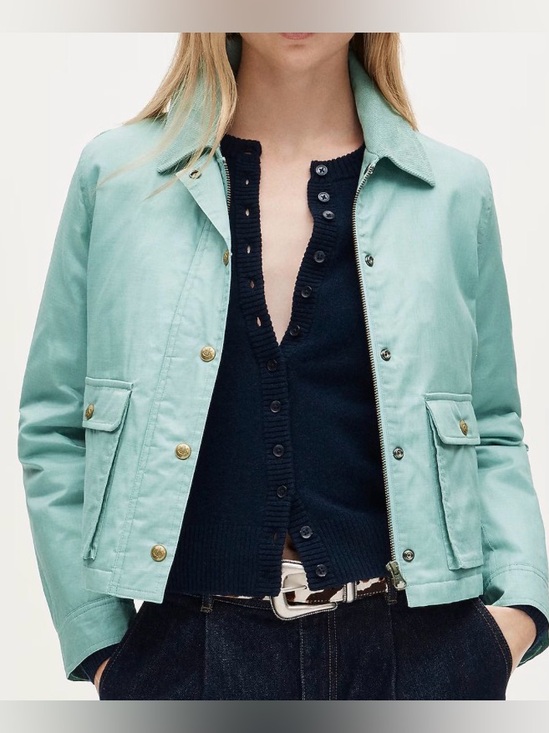 J. Crew Jackets & Blazers - J. Crew Cropped Barn Jacket Ripstop Cotton Smoky Seaglass Green Sz S Primaloft